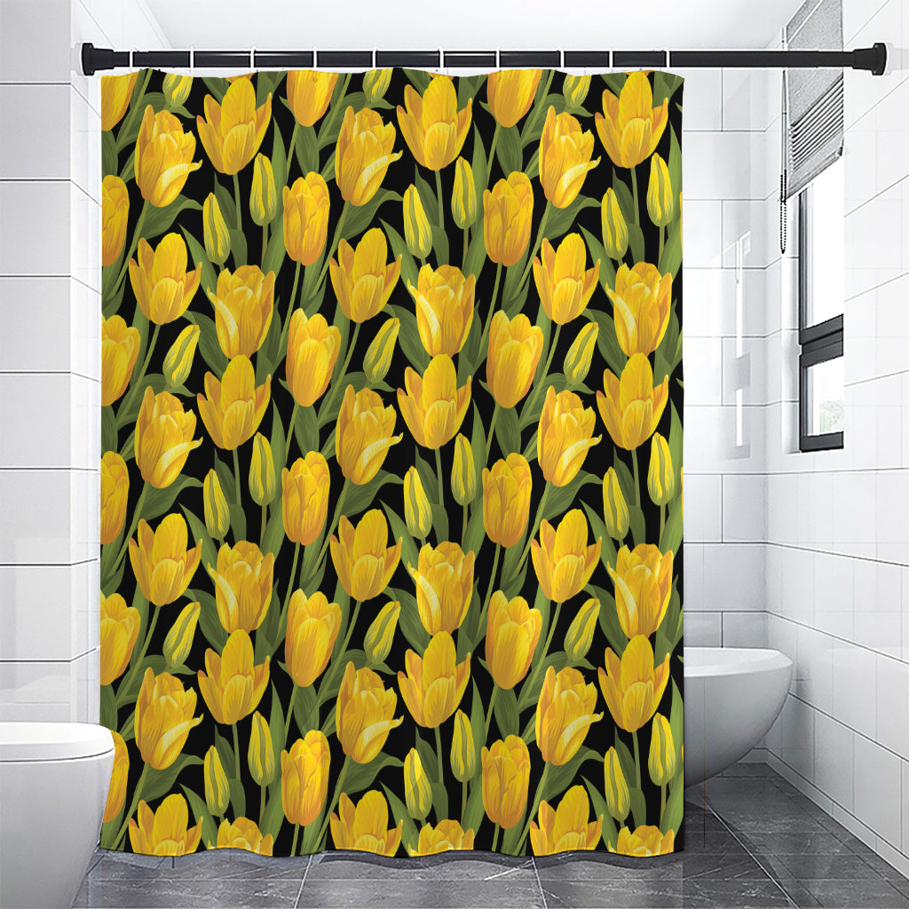 Yellow Tulip Pattern Print Shower Curtain