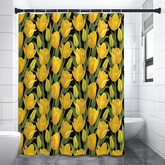 Yellow Tulip Pattern Print Shower Curtain