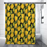 Yellow Tulip Pattern Print Shower Curtain