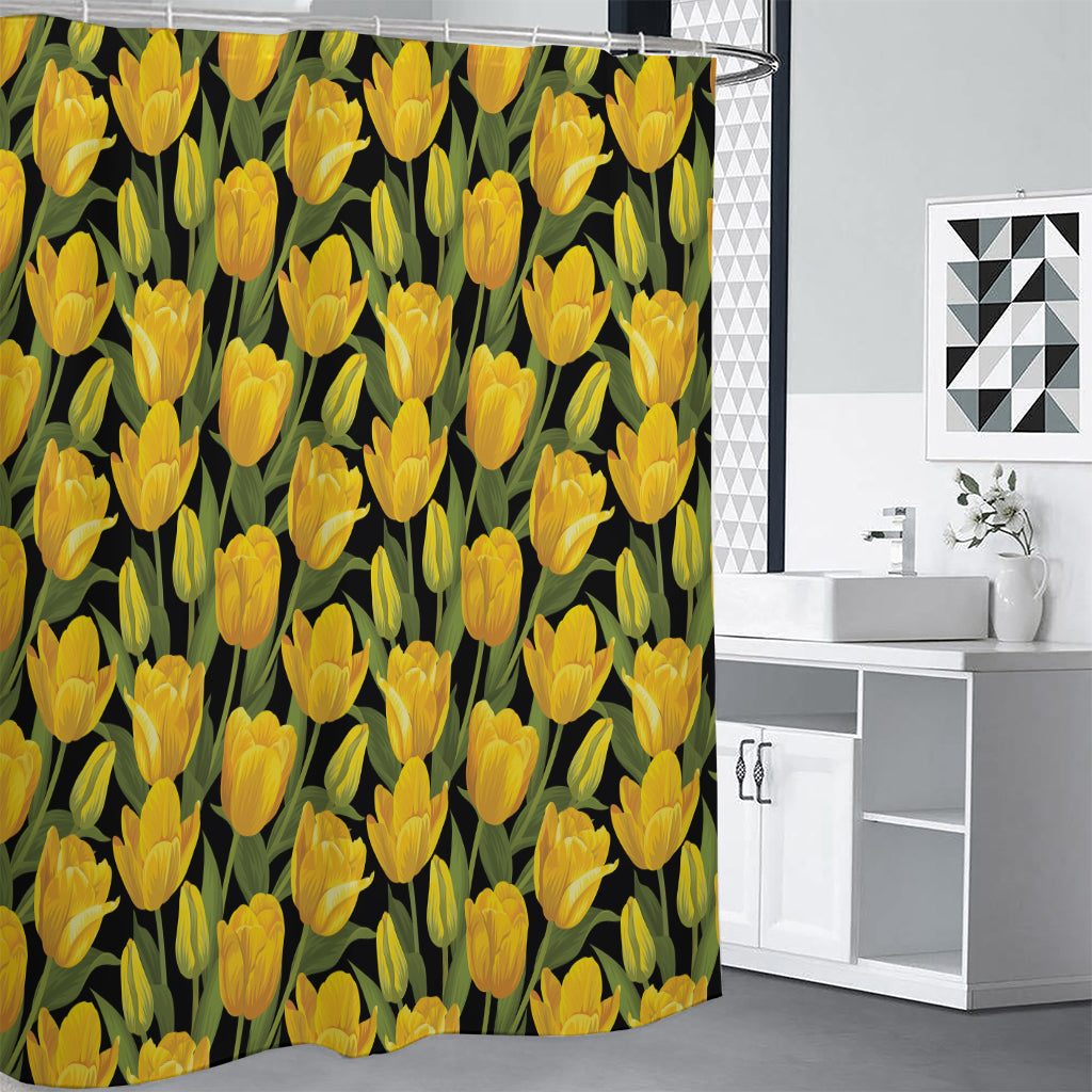 Yellow Tulip Pattern Print Shower Curtain