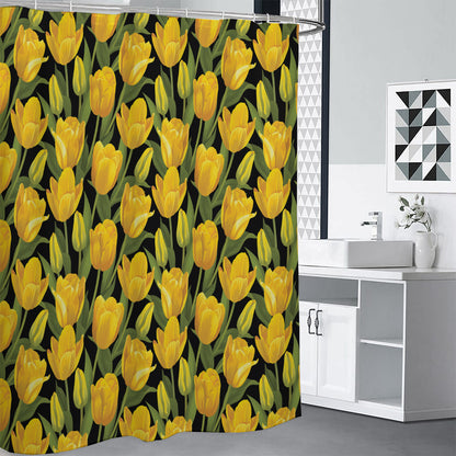 Yellow Tulip Pattern Print Shower Curtain