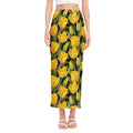 Yellow Tulip Pattern Print Side Slit Maxi Skirt