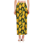 Yellow Tulip Pattern Print Side Slit Maxi Skirt