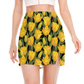 Yellow Tulip Pattern Print Side Slit Mini Skirt