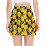 Yellow Tulip Pattern Print Side Slit Mini Skirt