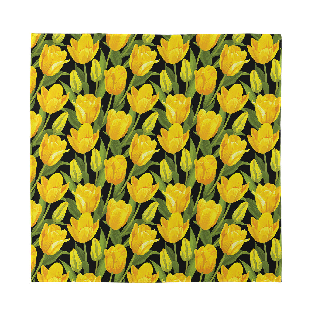 Yellow Tulip Pattern Print Silk Bandana