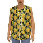 Yellow Tulip Pattern Print Sleeveless Baseball Jersey