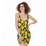 Yellow Tulip Pattern Print Sleeveless Bodycon Dress