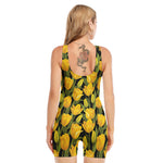Yellow Tulip Pattern Print Sleeveless One Piece Swimsuit