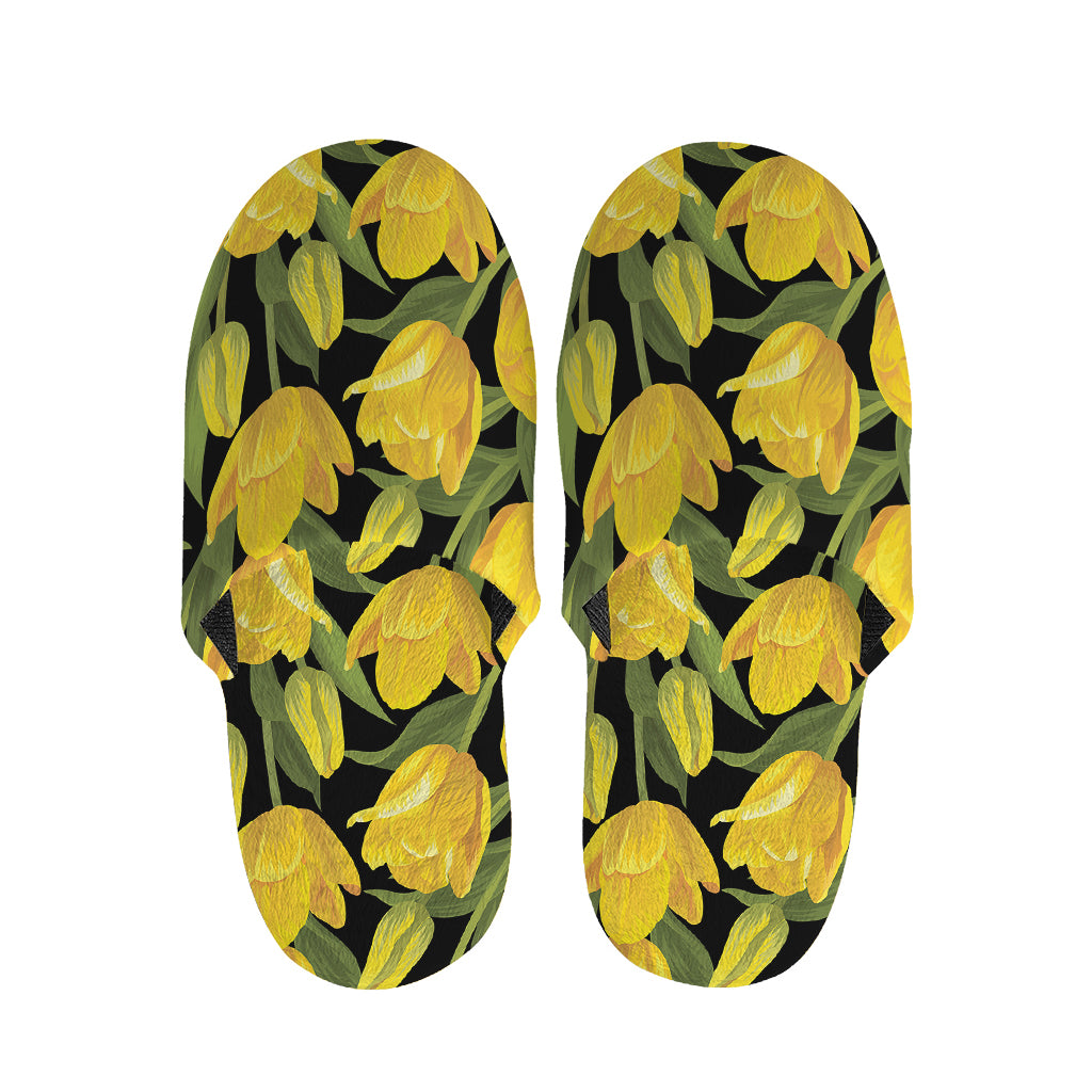Yellow Tulip Pattern Print Slippers