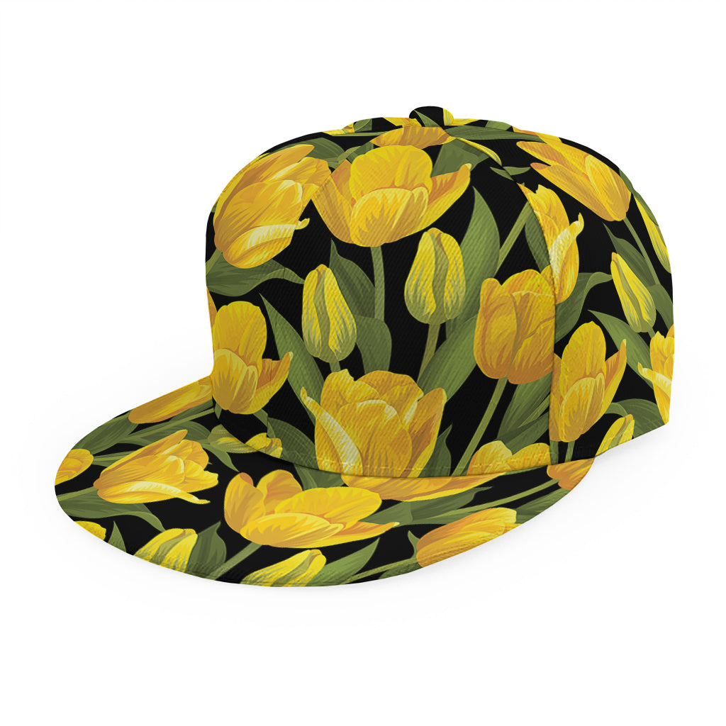 Yellow Tulip Pattern Print Snapback Cap