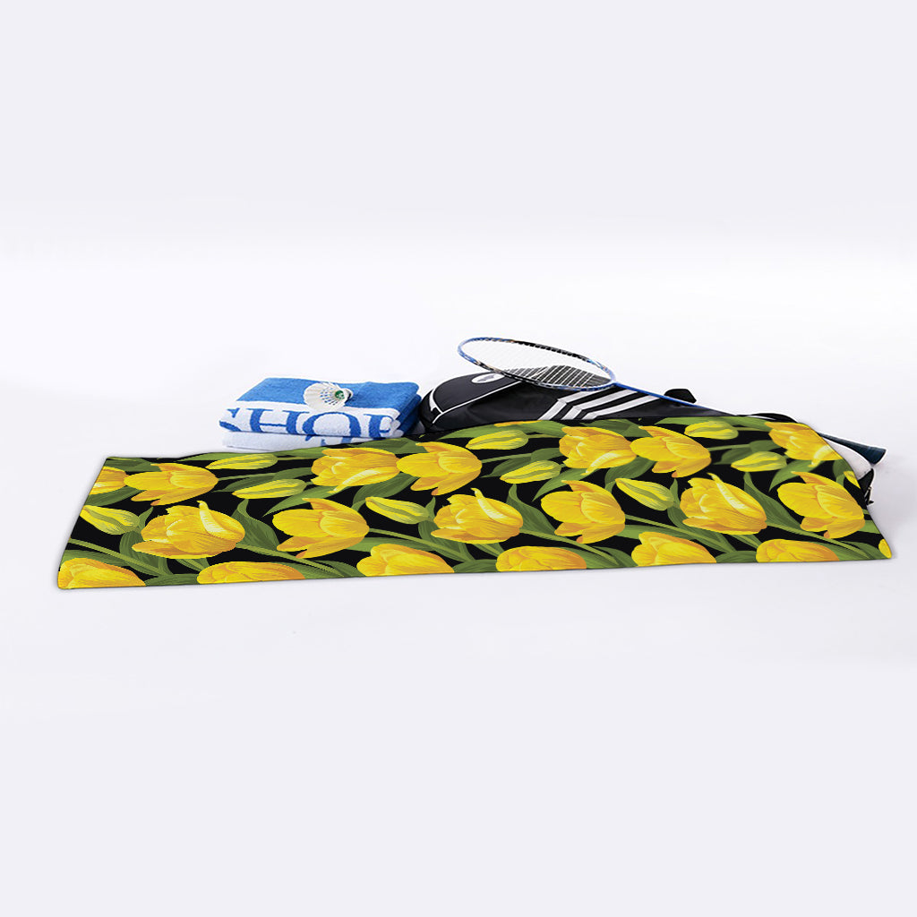 Yellow Tulip Pattern Print Sports Towel