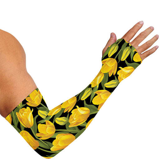 Yellow Tulip Pattern Print Sun Protection Arm Sleeves