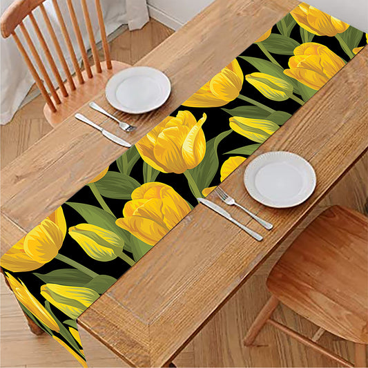 Yellow Tulip Pattern Print Table Runner