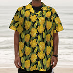 Yellow Tulip Pattern Print Textured Short Sleeve Shirt