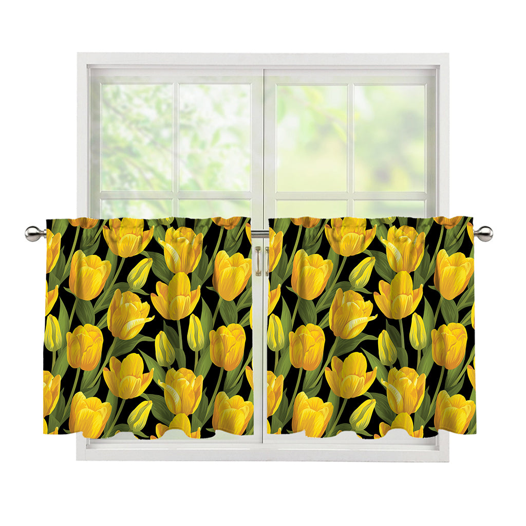 Yellow Tulip Pattern Print Tier Curtains