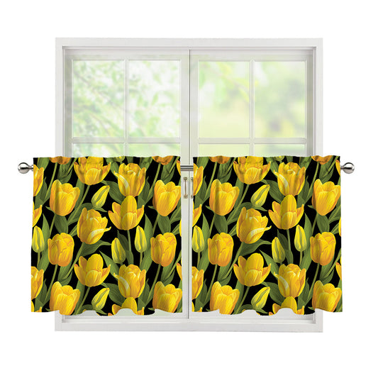 Yellow Tulip Pattern Print Tier Curtains