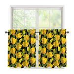 Yellow Tulip Pattern Print Tier Curtains