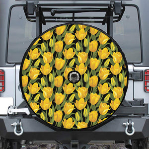 Yellow Tulip Pattern Print Tire Cover With Camera Hole