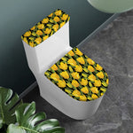 Yellow Tulip Pattern Print Toilet Lid And Tank Cover Set