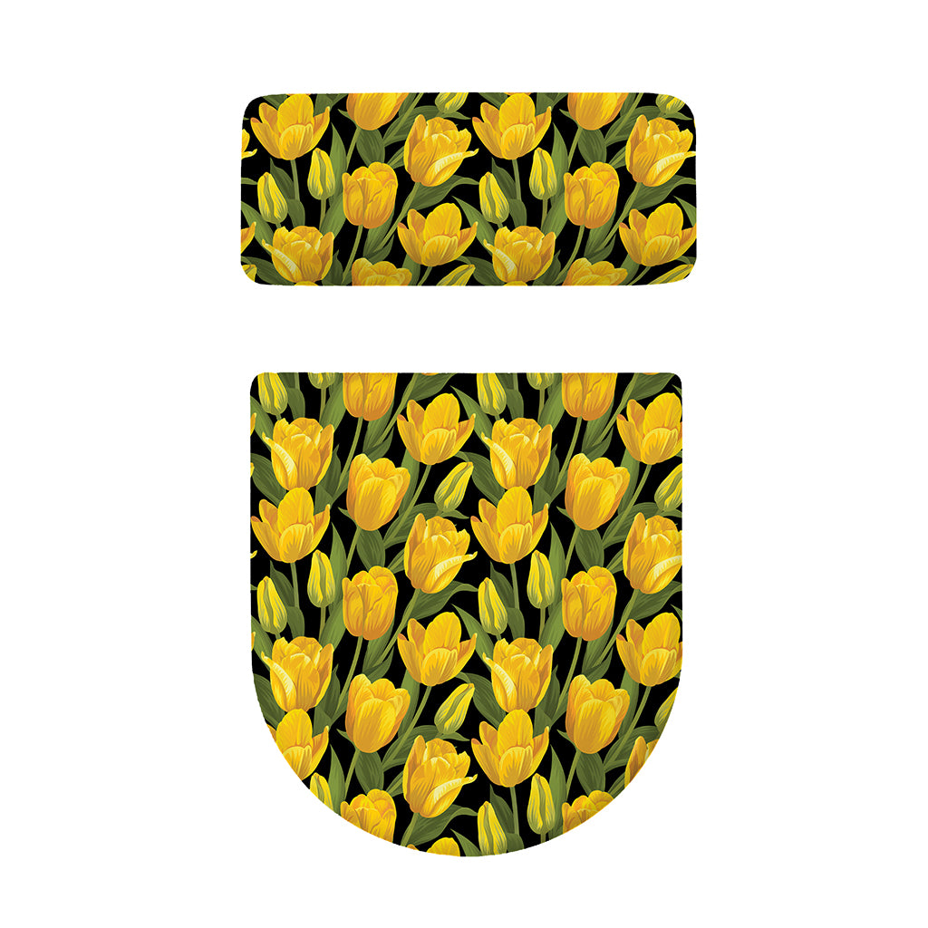 Yellow Tulip Pattern Print Toilet Lid And Tank Cover Set