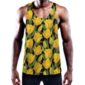Yellow Tulip Pattern Print Men's Workout Tank Top