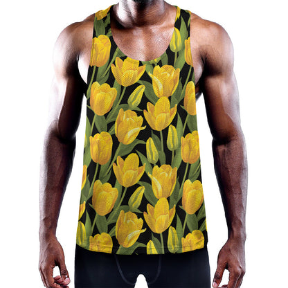 Yellow Tulip Pattern Print Training Tank Top