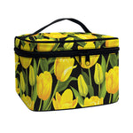 Yellow Tulip Pattern Print Travel Makeup Bag