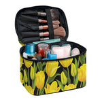 Yellow Tulip Pattern Print Travel Makeup Bag