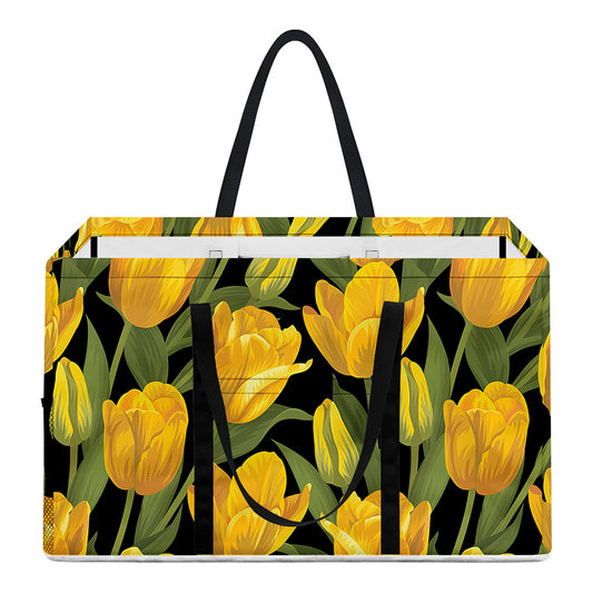 Yellow Tulip Pattern Print Utility Tote Bag