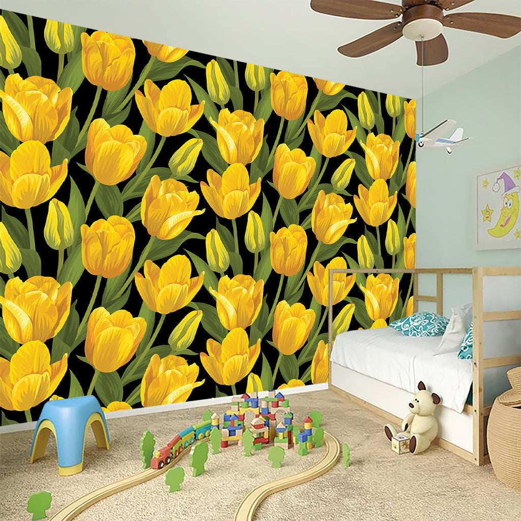 Yellow Tulip Pattern Print Wall Sticker