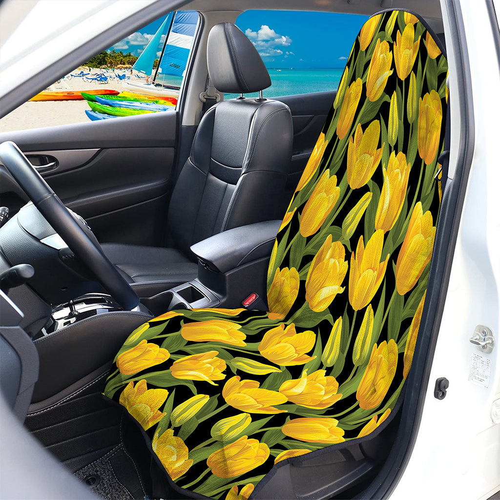 Yellow Tulip Pattern Print Waterproof Car Seat Cover