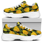 Yellow Tulip Pattern Print White Chunky Shoes
