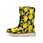 Yellow Tulip Pattern Print Winter Boots