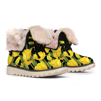 Yellow Tulip Pattern Print Winter Boots