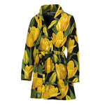 Yellow Tulip Pattern Print Women's Bathrobe