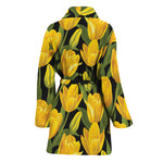 Yellow Tulip Pattern Print Women's Bathrobe