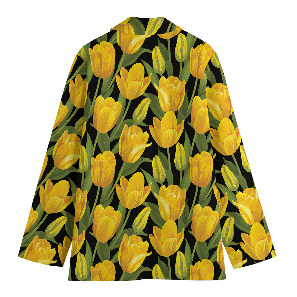 Yellow Tulip Pattern Print Women's Blazer