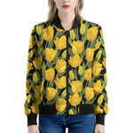 Yellow Tulip Pattern Print Women's Bomber Jacket