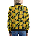 Yellow Tulip Pattern Print Women's Bomber Jacket