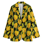 Yellow Tulip Pattern Print Women's Cotton Blazer