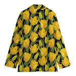 Yellow Tulip Pattern Print Women's Cotton Blazer