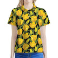 Yellow Tulip Pattern Print Women's Polo Shirt
