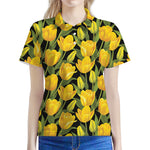 Yellow Tulip Pattern Print Women's Polo Shirt