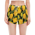 Yellow Tulip Pattern Print Women's Split Running Shorts