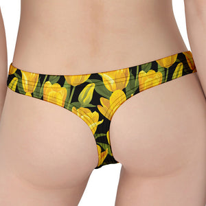 Yellow Tulip Pattern Print Women's Thong