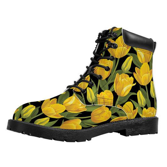 Yellow Tulip Pattern Print Work Boots