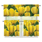 Yellow Tulip Print 3 Piece Kitchen Curtains