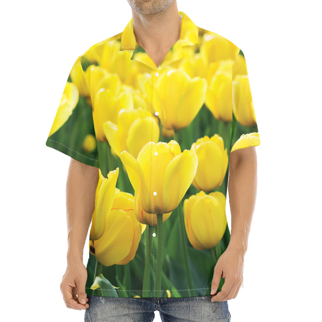 Yellow Tulip Print Aloha Shirt