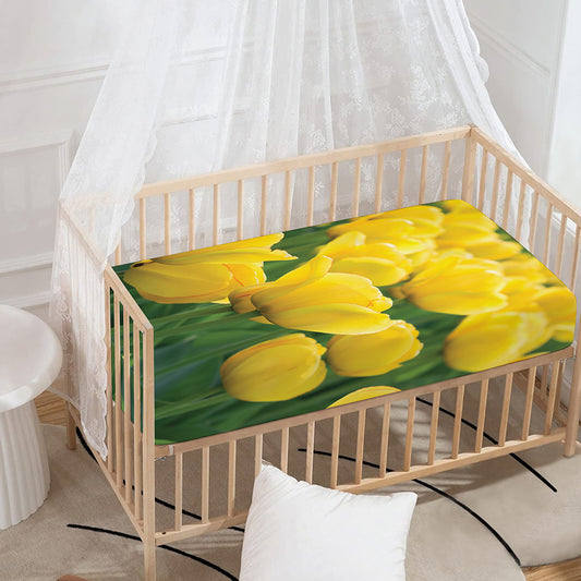 Yellow Tulip Print Baby Crib Sheet